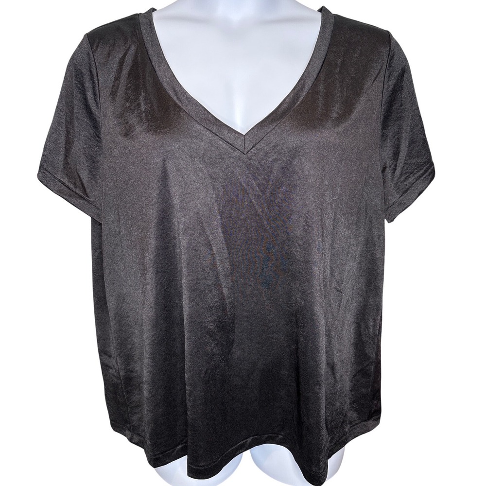 GAP Womens Black V-Neck Short Sleeve Shimmer T-Shirt Top Sz XXL Flowy Casual